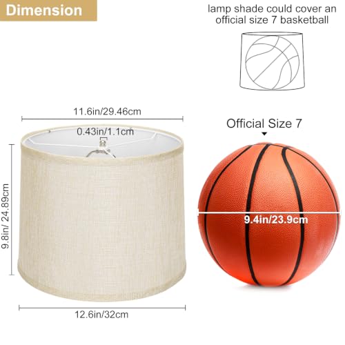 Image of Lamp Shades Set of 2, 11.6 inchTop x 12.6 inchBottom x 9.8 inchHigh, Champagne Beige | Drum Lampshades for Table Lamps, Floor Lamps, Natural Linen Lampshades for Bedroom, Living Room, Spider, Assembly Required