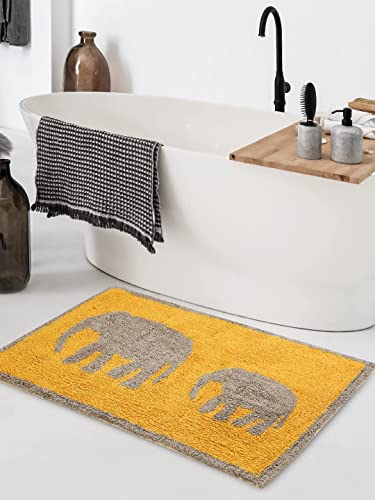 Image of SASHAA WORLD Star + Elephant Patterned Bathmat Combo | Ultra Soft & Absorbent Tufted Cotton Rugs with Anti-Skid Latex Backing, Perfect for Bathroom, Bedroom, Hotels | Pack of 2, 50x80 cm