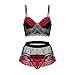 Scaffalatura Armadio Interno Panty Print Set Heart Mini Bra Plus Gonna Sexy Size Donne 3pc Lingerie Thong Riscalda Muscoli (Black, S)