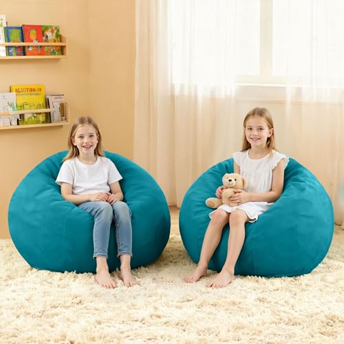 Image of HABUTWAY 2FT Bean Bag Chair 2-Pack, 2' Beanbags Small Bean Bag Chairs with Filling, Teardrop Bean Bag Chair Luxurious Velvet Ultra Soft Fur with Removable Cover(Sea Blue)