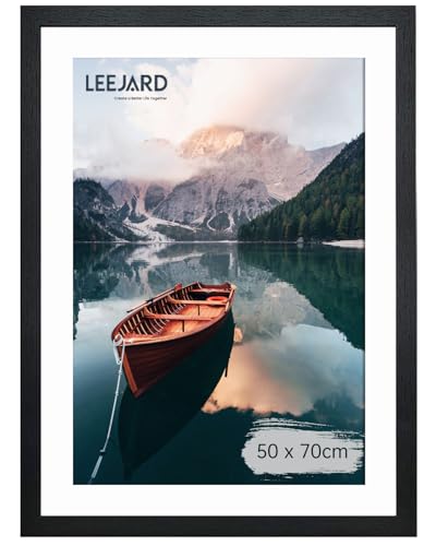 LEEJARD Bilderrahmen 50x70cm, Schwarz Fotorahmen Holzrahmen mit Bruchsicherem Plexi-Glas Zum Senkrechten Oder Waagerechten, – Modernes Design für Zuhause & Büro.