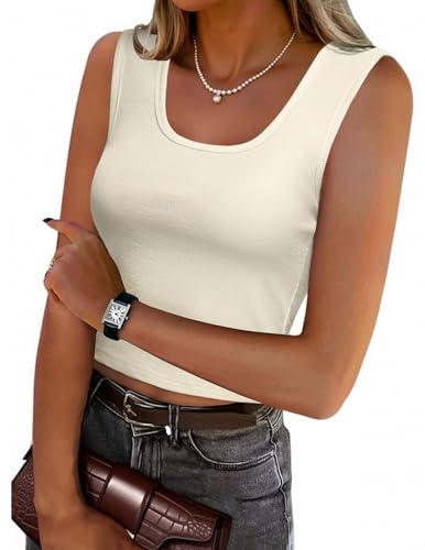 Tank Tops for Women Scoop Neck Sleeveless Tops Workout Cropped Ribbed Summer Y2k Clothes 2025