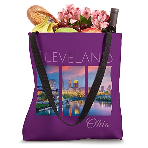 Bolso tipo tote Cleveland Sunset CLE The Land con diseño del skyline del centro de Cleveland, Ohio miniatura 4