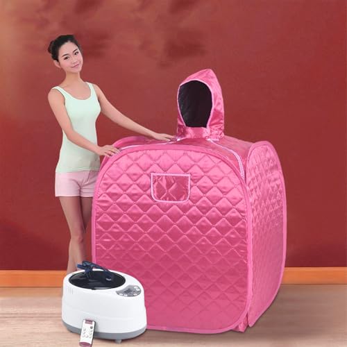 Image of Brrnoo Portable Steam Sauna Personal Foldable Sauna Tent with Remote Control 2L Steam Pot 9 Temperature Settings for Home Indoor Spa Relaxation (Rose Color)