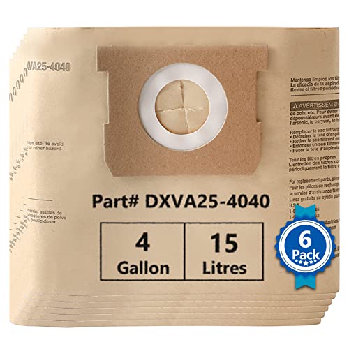 KEEPOW 4 Gallon Shop Vac Bags Compatible with DEWALT DXV04T 4 Gallon Wet Dry Vacuum, 6 Pack, Part# DXVA25-4040