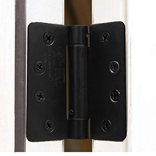 Ilyapa Self Closing Door Hinges, 2 Pack, Black Mortise Spring Hinge - 3.5 X 3.5 Inch Interior Spring Hinges For Doors With 1/4" Radius Corners #TOP3