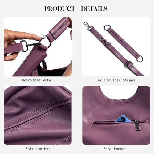 Image of Hobo Shoulder Bag Soft Leather Tote Purse with Adjustable Crossbody Strap Handbag for Work, Travel and Daily Use