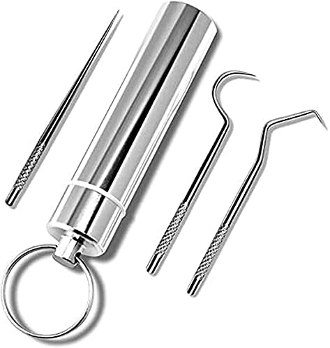 VOVCIG Stainless Steel Toothpicks - 3 Pack Set with 1 Straight and 2 Elbow Toothpicks for Father's Day