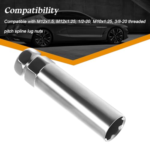 Image of Car 6 Point Spline Lug Nuts Key Tuner Socket Tool, Automotive Wheel Lock Removal Replacement with 3 /4 inch 19mm & 13 /16 inch 21mm Hex, Compatible M12x1.5 1.25 1 /2-20 Thread (Silver)