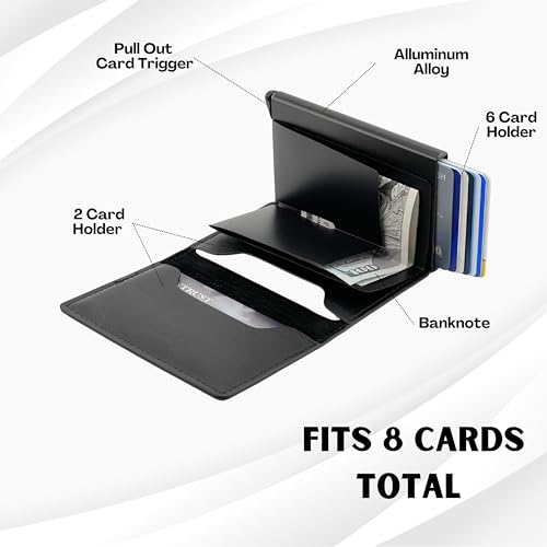Men’s Leather RFID Wallet – Slim Aluminum Automatic Pop-Up Card Holder with 8 Card Slots, and RFID Blocking for Credit Card Protection (Black)4