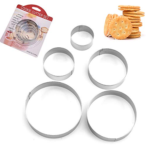 TFixol Juego de 5 cortadores de galletas de acero inoxidable de forma redonda para hornear galletas, utensilios de cocina