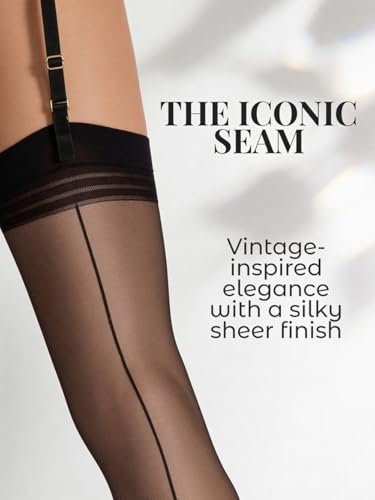 Image of Mila Marutti Women's Seamed Thigh High Stockings | Sheer Pantyhose for Garter Belt | Back Seam Silky Nylons