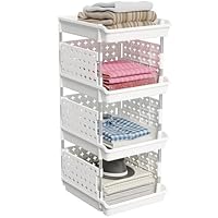 Lifewit Wardrobe Storage Clothes Organiser, 3 Tier Closet Storage Basket Rack for Wardrobe, Bedroom, Bathroom, Cupboard Organiser Shelves, White, 35 x 30 x 54 cm