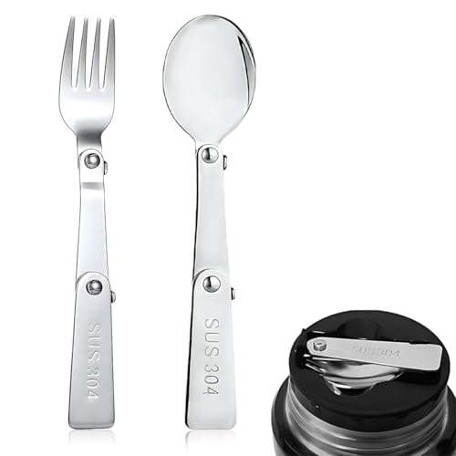 LACHT 2 Stück Campingbesteck, Outdoor, klappbar, Edelstahl, Gabel, Löffel, faltbar, Camping, Picknick, Grill