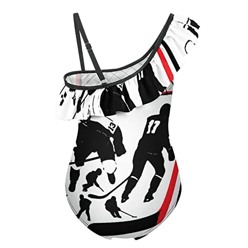 Hockey Player Girl's Swimsuit One Piece Ruffle Bathing Suit Swimwear Beachwear2