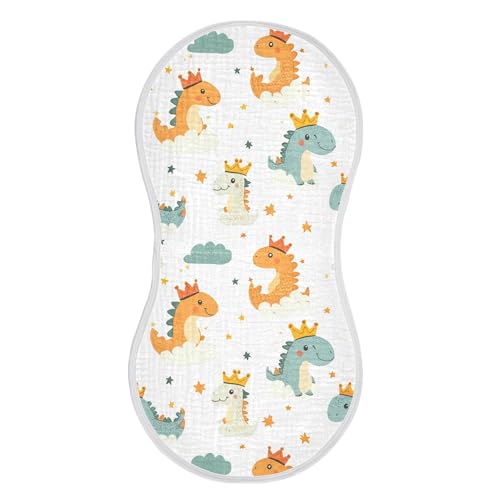 Cartoon Dinosaur with Crown Baby Burp Cloths, Cotton Soft Absorbent Burp Cloth, Baby Bib Cloths Spit Up Rags for Newborn Boys Girls, 2 Pack, 22”x11”