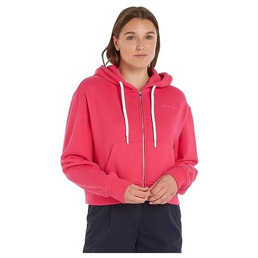 Tommy Hilfiger Mujer Chaqueta con cremallera con capucha, Rosa (Bright Cerise Pink), L