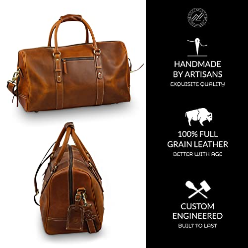 Premium Full-Grain Leather Duffle Bag for Men & Women | 20-Inch Handcrafted TSA Approved Carry-On Weekender Travel Bag with Multiple Pockets & Compartments by Northridge Leather (Tan))4