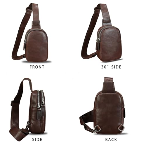 Image of Genuine Leather Sling Bag for Women Small Crossbody Purse Handmade Daypack Retro Shoulder Backpack Vintage Chest Pack (Coffee)
