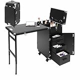 YIYIBYUS Portable Rolling Manicure Table for Nail Teach w/Audio, Professional Makeup Storage Manicure Dressing Table with Wheels 4 Drawers, Cosmetology Travel Case Workstation Artist (Black)