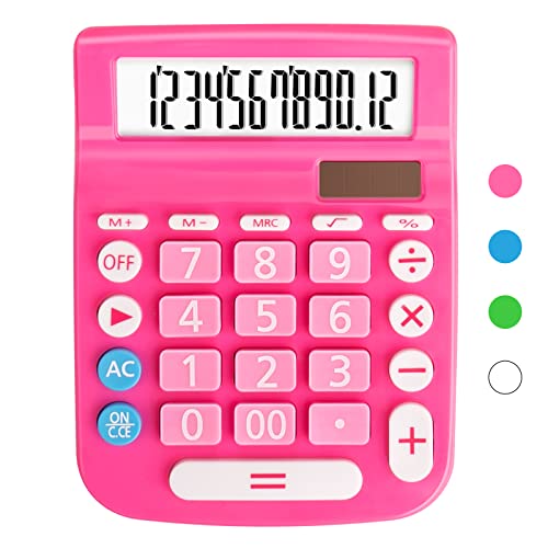 Calculators Desktop, Large Display Big Button, Solar And Battery Dual Power, 12 Digit Small Basic Standard Functional Calculator Cute For Office, Home, School (Pink) #TOP15