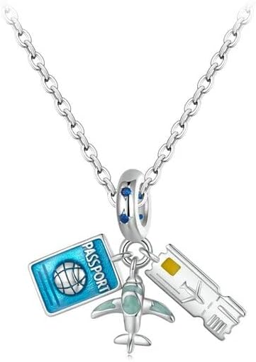 925 Sterling Silver Travel Series Suitcase Pendant Necklace Enamel Plane Neck Chain for Women Fine Jewelry SSS-0222