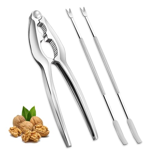 3 PCS Lobster Crackers and Picks Set, Stainless Steel Crab Leg Tools, including 1 Lobster Cracker and 2 Forks, Heavy Duty Shellfish Nut Cracker Set, Seafood Tools for King Crab Legs Shellfish Claw