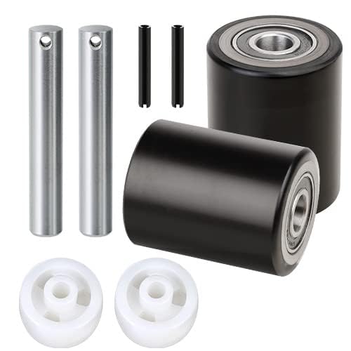 Image of Hromee Pallet Jack /Truck Load Wheels Replacement Full Set with Axles and Entry Exit Roller 3 inch x 3.75 inch with 20mm ID Bearings