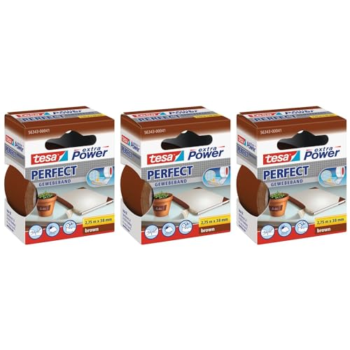 Tesa Lot De 3 Rubans Toilé Adhésif Extra Power 38 Mm X 2,75 M Marron