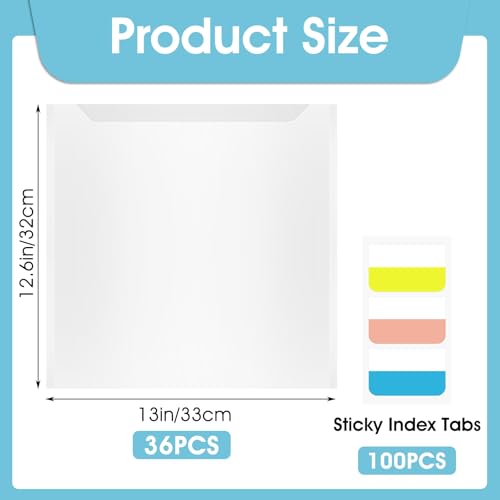 Image of 36PCS Scrapbook Paper Storage Organizer 12 x 12 Inch Clear Scrapbook Paper Organizer with 120PCS Sticky Index Tabs Holds Scrapbooks Papers, Cardstock, Vinyl Papers