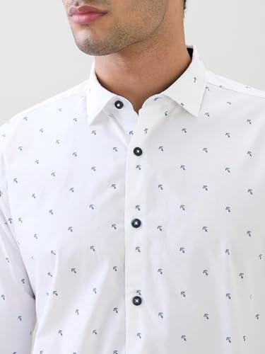 Image of Raymond Men Slim Fit Print Pattern Pure Cotton Cut Away Collar Full Sleeve Casual Shirt