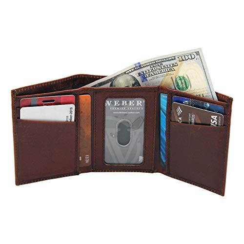 Weber's Premier Leather – Pursuit Series – Trifold Bass Fishing Wallet For Men - Full Grain Leather & Rfid Blocking #TOP4