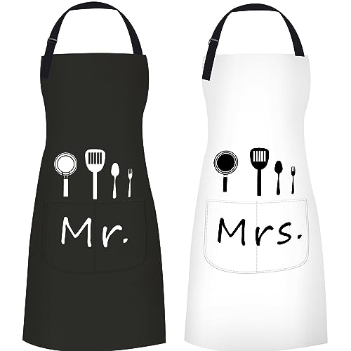 ETLEE Mr & Mrs Kitchen Apron, Cooking Apron with Adjustable Neckband and 2 Pockets