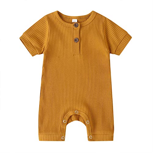 LZCYILANXIULSL Newborn Infant Baby Girl Boy Knitted Romper Jumpsuit Ribbed Bodysuit One Piece Outfit Clothes (Short Sleeve Romper Yellow, 12-18 Months)