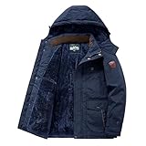 [GUREITOJP] ウィンターコート メンズ 中綿ブルゾン 裏起毛 モッズコート 厚い 防寒 極暖 ミドル丈 綿服 アウターコート もこもこ 暖かい 秋 冬 ゆったり レトロ 外出 ファッション アウトドア 作業着 ネイビー 6XL