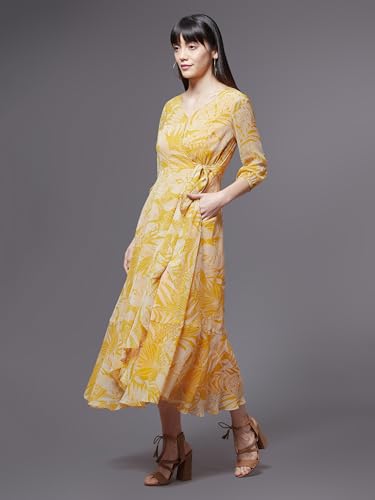 Image of Miss Chase Women's Multicolored-Base-Brown Relaxed Fit Maxi Lurex Chiffon Dress