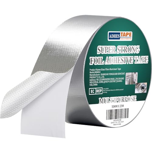 ADHES Fiberglass Aluminum Foil Tape 2 inch x 82 Feet | Fireproof Heat Resistant Tape for Exhaust Pipe Repair, Muffler, Automotive &amp; HVAC Duct Sealing