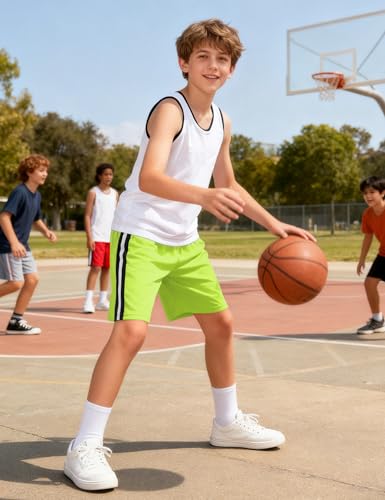 Image of Somaibo Boys Athletic Shorts, Kids Basketball Quick Dry Mesh Short for Youth Soccer Gym Sports Running