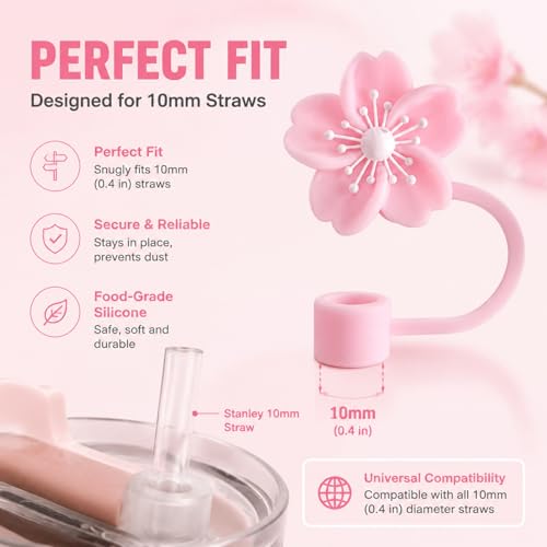 Image of BTYHAOS Straw Covers, Dust Proof Straw Toppers Fit Stanley 30 40oz Tumbler | Reusable Food-Grade Silicone Straw Covers Cap for Most 10mm Reusable Straw