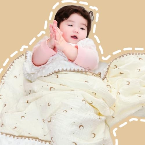 Image of Baby Blanket Cotton Muslin Swaddle Thick Crib Bedding Dotted Backing Double Layer Receiving Blanket 40 inchx40 inch (Moon Stars)