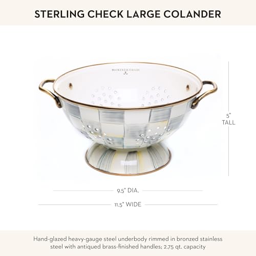Image of MACKENZIE-CHILDS Enamel Colander, Large, Gray-and-White Sterling Check