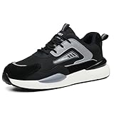 Men's Safety Work Shoes — Lightweight Breathable Low-Cut Lace‑Up Design with Steel Toe Cap, Slip‑Resistant & Puncture‑Proof Sole for Industrial, Construction, Warehouse, Blue‑Collar Work (Grey,10.5)