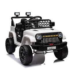 GarveeLife 12V Kids Ride On Truck Electric Vehicle Battery Powered Car Toddlers Ride On Toy for Boys Girls with Remote Control, 4-Wheel Suspension, Battery Display, LED Lights, Music, White
