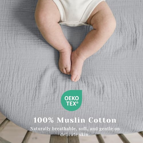 Image of 3 Pack Muslin Bassinet Fitted Sheets for Bedside Sleepers | Soft Cotton Baby Sheet Set Compatible with Baby Delight for Boys and Girls, Dream On Me, AMKE and Other Rectangle Mattresses