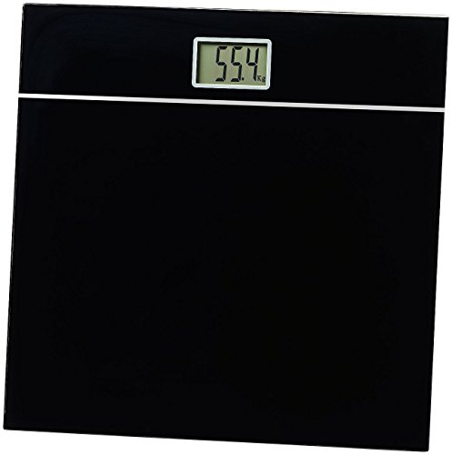 Körperwaage: Elegante Design-Personenwaage, bruchsicheres Glas, schwarz, bis 150 kg (Gewichtswaage)