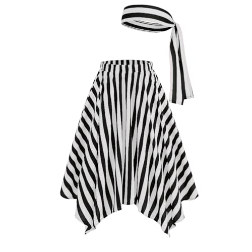 Jupe de pirate femme à rayures style Renaissance blanche taille M avec coupe bandana fluide
