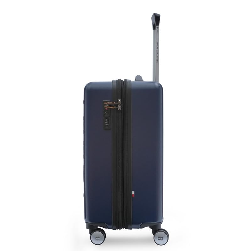Image of Tommy Hilfiger Polycarbonate Double 8 Spinner Wheels Hard Shell Luggage Trolley, Navy Blue, Empire Plus, 35L | Big Suitcase for Travel, Travelling Luggage, Small, 57 Cm