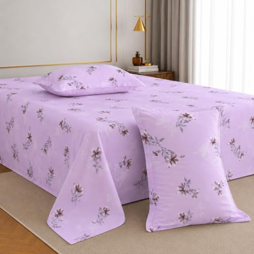 Image of Cotton King Size Bedsheet 104x108 Super King, 100% Pure Cotton Bed Sheet with 2 Pillow Covers, 240 TC Soft Breathable Floral Design Bedding - (Velvet Bloom, Super King)