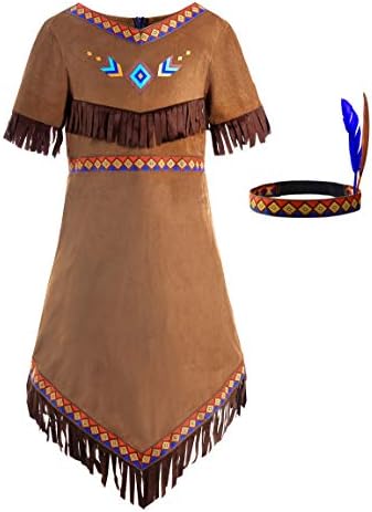 ReliBeauty Girls Native American Costume Kids Dress Outfit, 9-11/150
