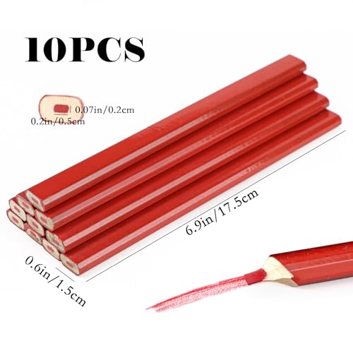 10 lápices carpinteros rojos con mina dura miniatura 2